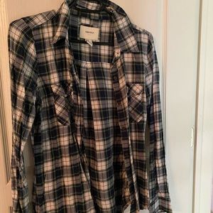green and blue button up flannel